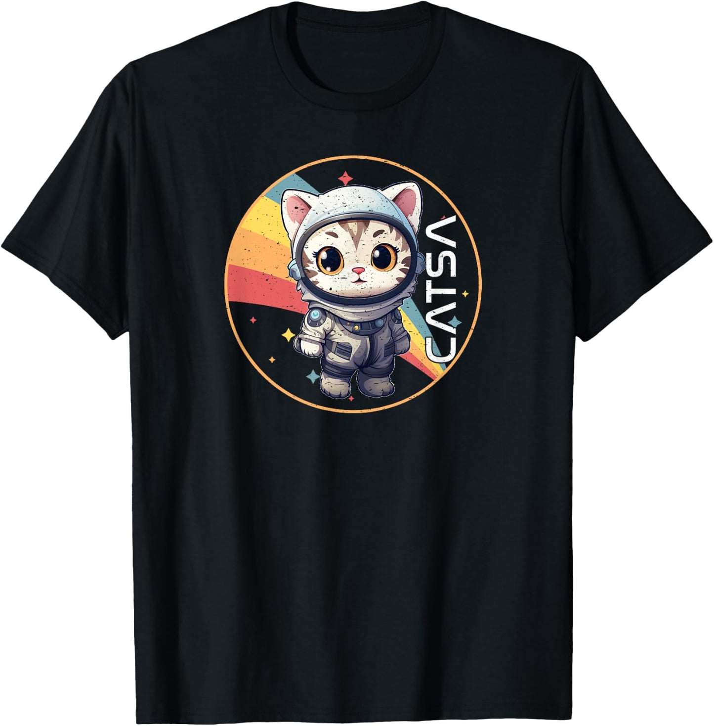 CATSA Cat Astronaut in Space | Cute Kitten & Astronomy Lover T-Shirt - T-Shirt | Black