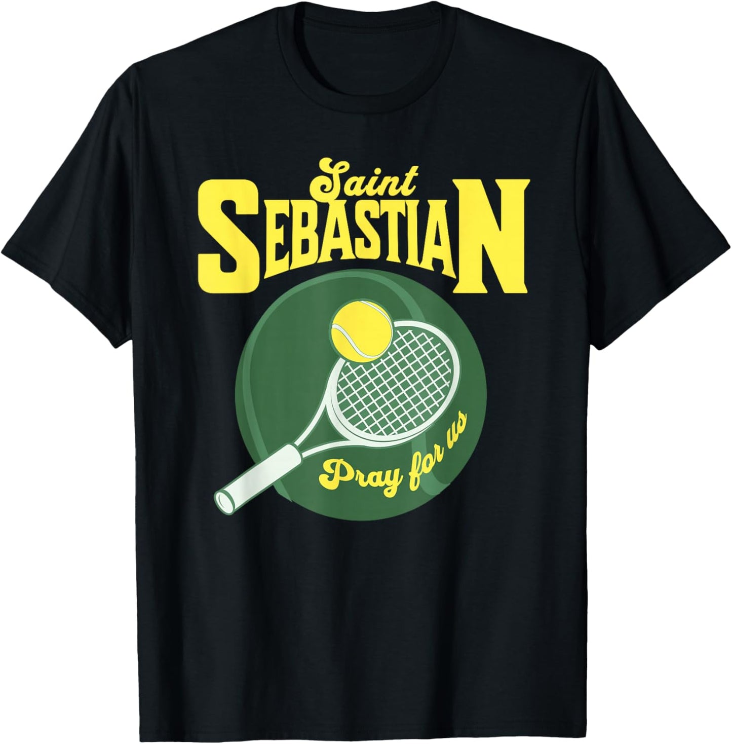 St Sebastian Patron Saint of Sports Athletes Tennis Racket T-Shirt - T-Shirt | Black