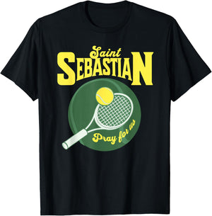 St Sebastian Patron Saint of Sports Athletes Tennis Racket T-Shirt - T-Shirt | Black