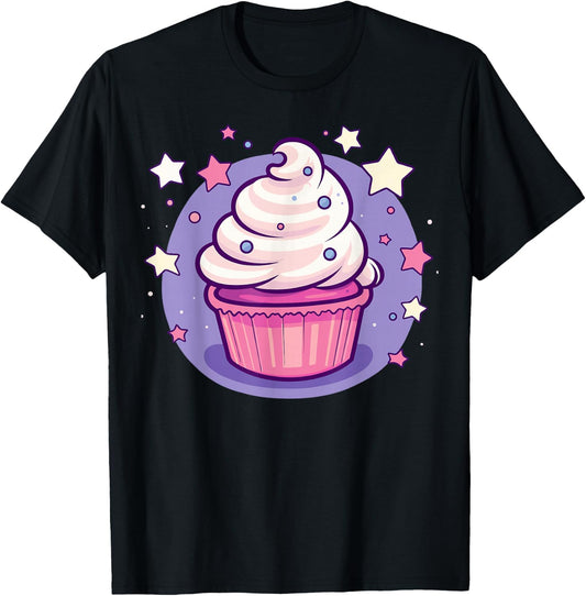 Cupcake Cute Pastel Kawaii Celestial Stars Baking Dessert T-Shirt - T-Shirt | Black