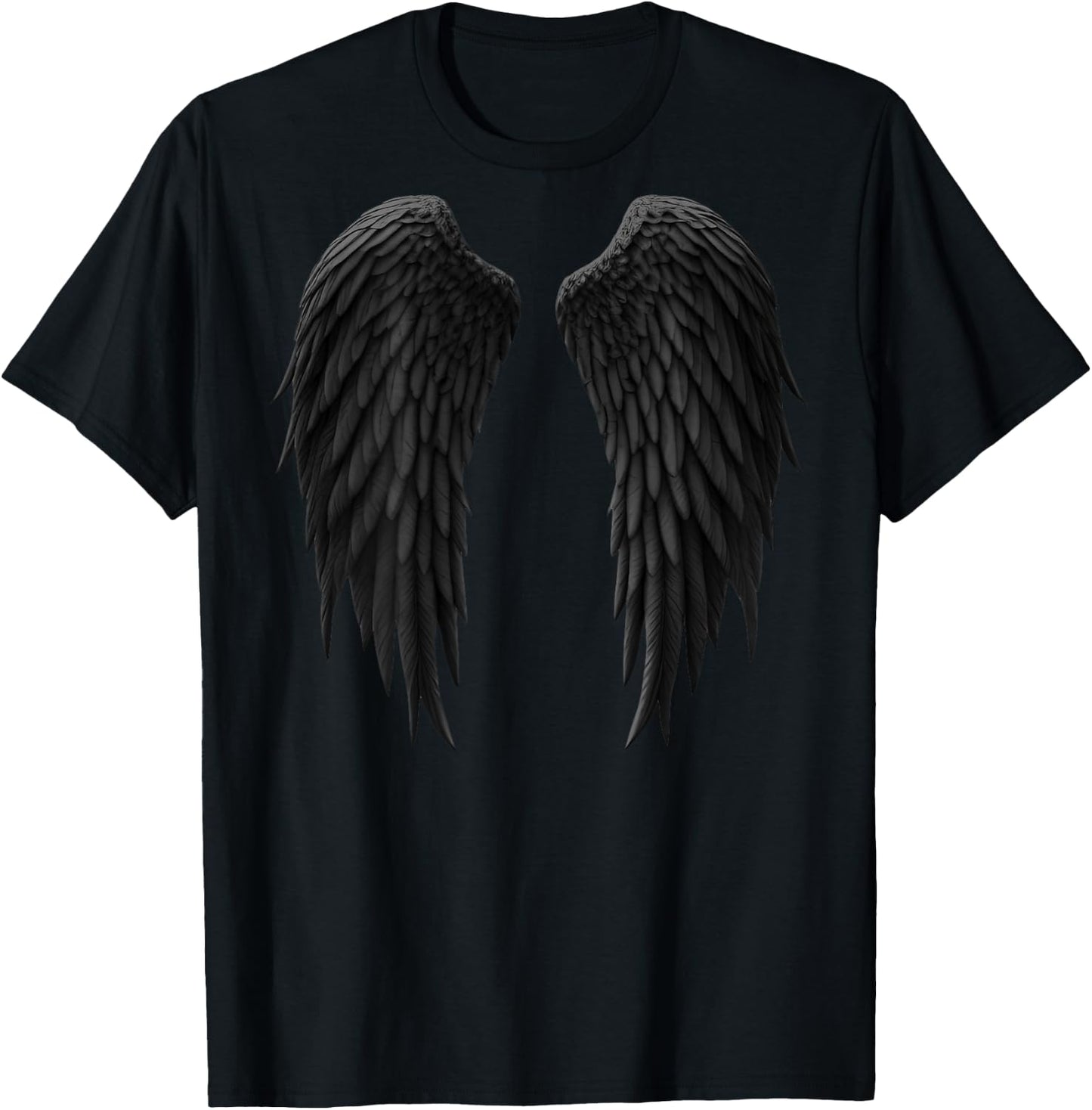 Realistic Black Dark Angel Wings on the Back T-Shirt - T-Shirt | Black