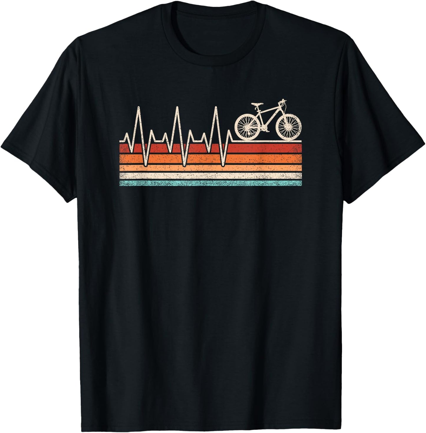 Heartbeat Bicycle Cyclist Mountain Bike Cycling Retro Men T-Shirt - T-Shirt | Black