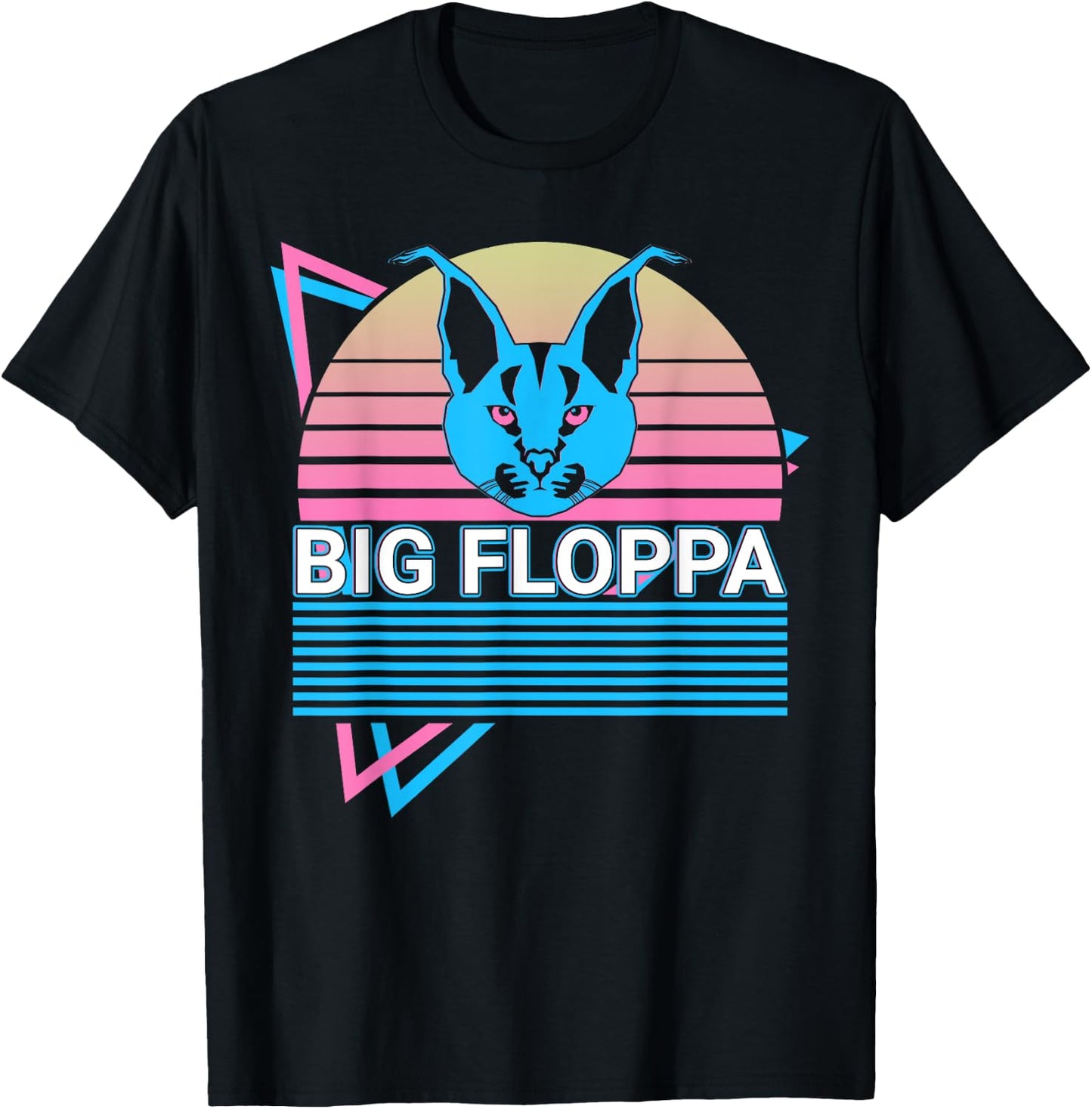 Big Floppa Caracal Cat Meme Retro Men Women Girls Kids T-Shirt - T-Shirt | Black