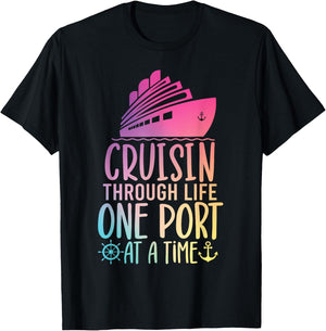 Cruising Through Life One Port at a Time Funny Cruise T-Shirt - T-Shirt | Black