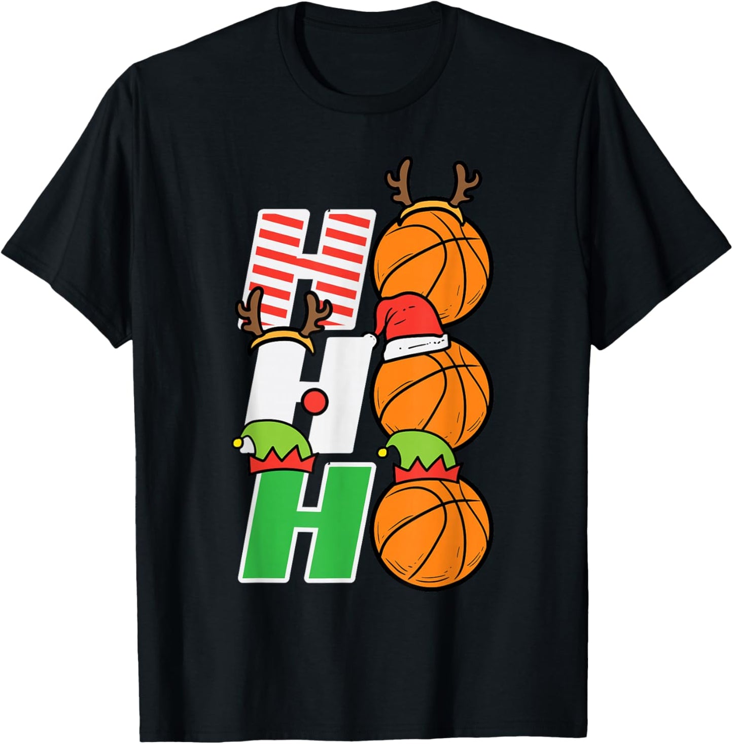 Christmas Basketball Ho Ho Ho Xmas Sports Men Boys Kids T-Shirt - T-Shirt | Black