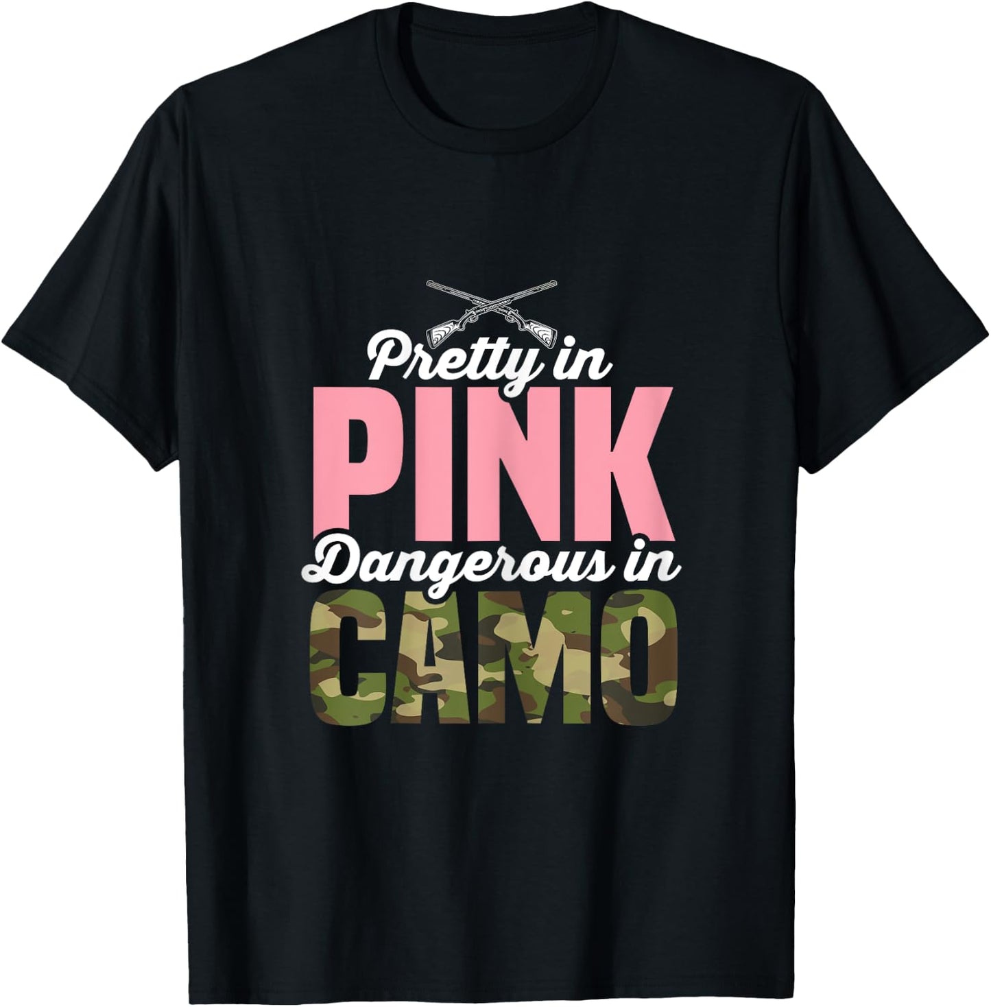 Funny Hunting Lover Pink Camo Graphic Women Hunting T-Shirt - T-Shirt | Black