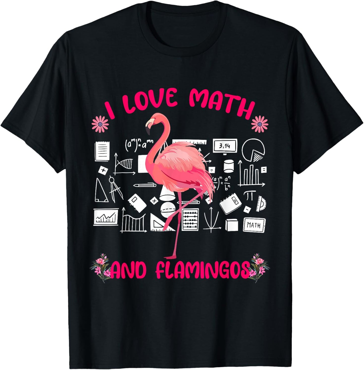 I Love Math and Flamingos Matching Math Teacher Students Women Kids T-Shirt - T-Shirt | Black