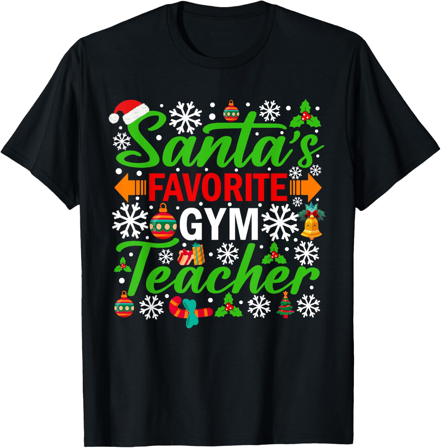 Santa's Favorite Gym Teacher Shirt Funny Christmas Xmas T-Shirt - T-Shirt | Black