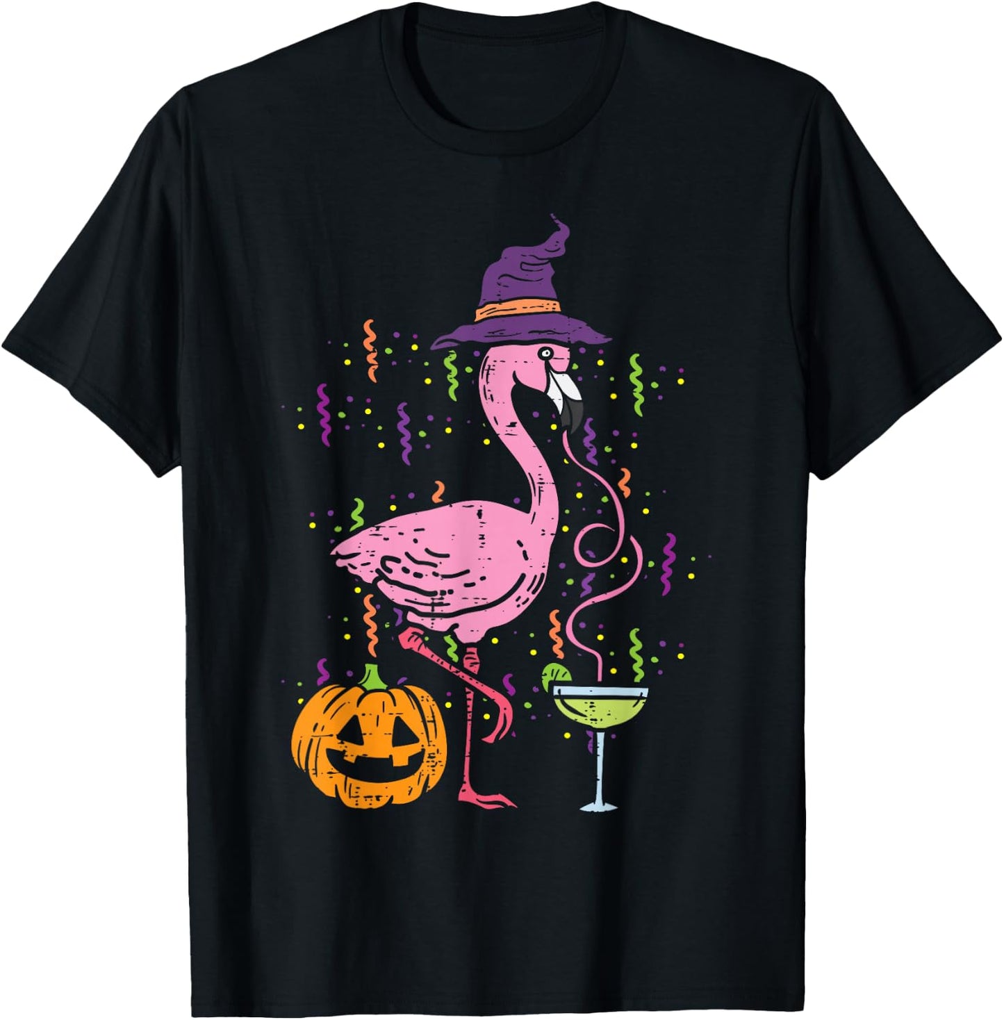 Flamingo Witch Happy Halloween Funny Costume Bird Women T-Shirt - T-Shirt | Black