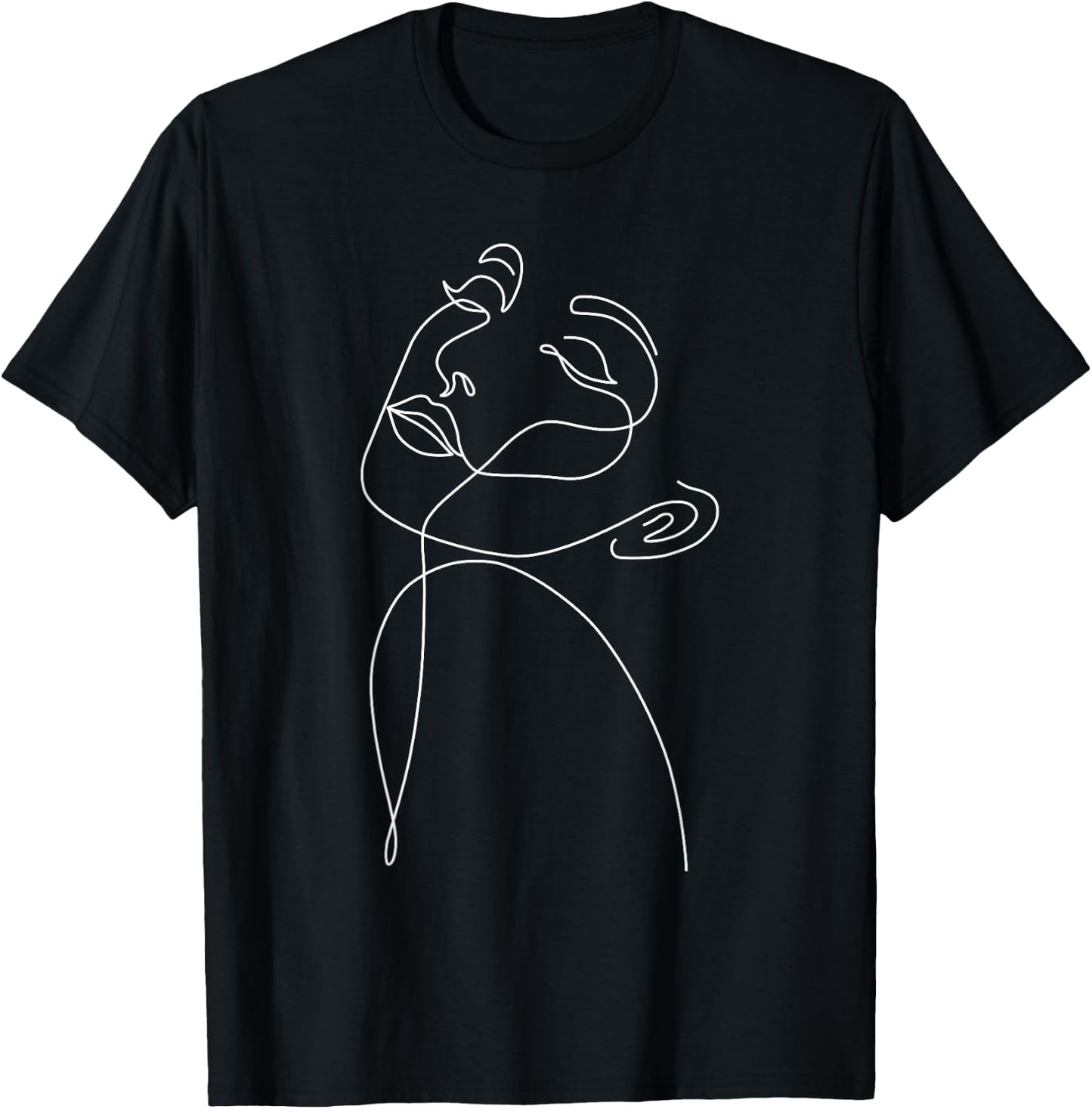 Face Line Art, Illustration, One Line Drawing, Minimalist T-Shirt - T-Shirt | Black