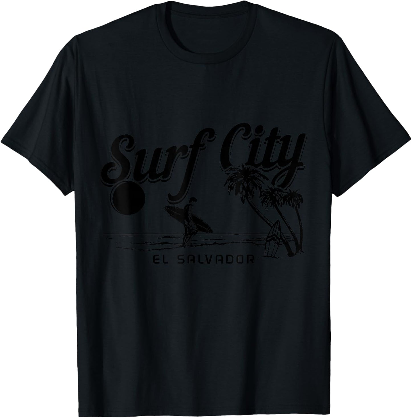 Surf City El Salvador Vintage Beach Souvenir Surfer T-Shirt - T-Shirt | Black