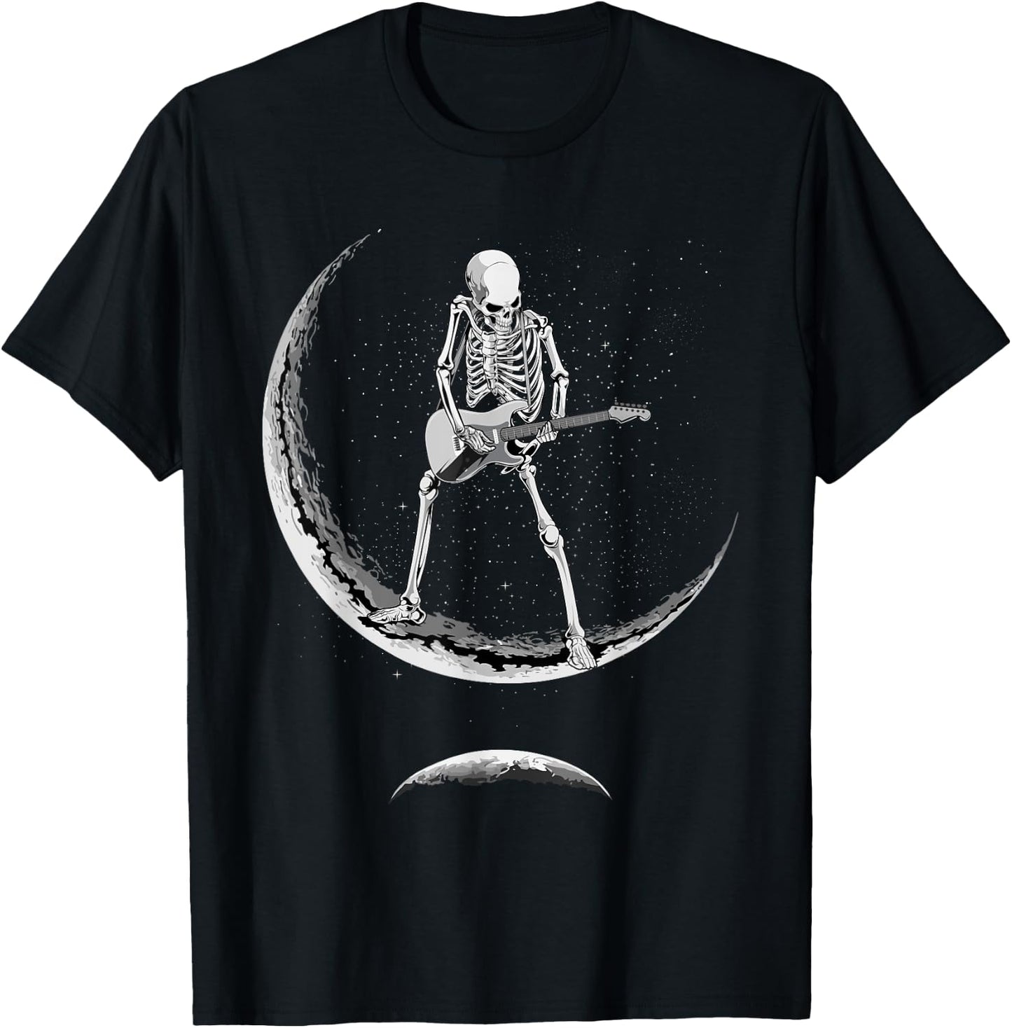 Rock On Skeleton Moon Shirt - Funny Halloween Rock And Roll T-Shirt - T-Shirt | Black