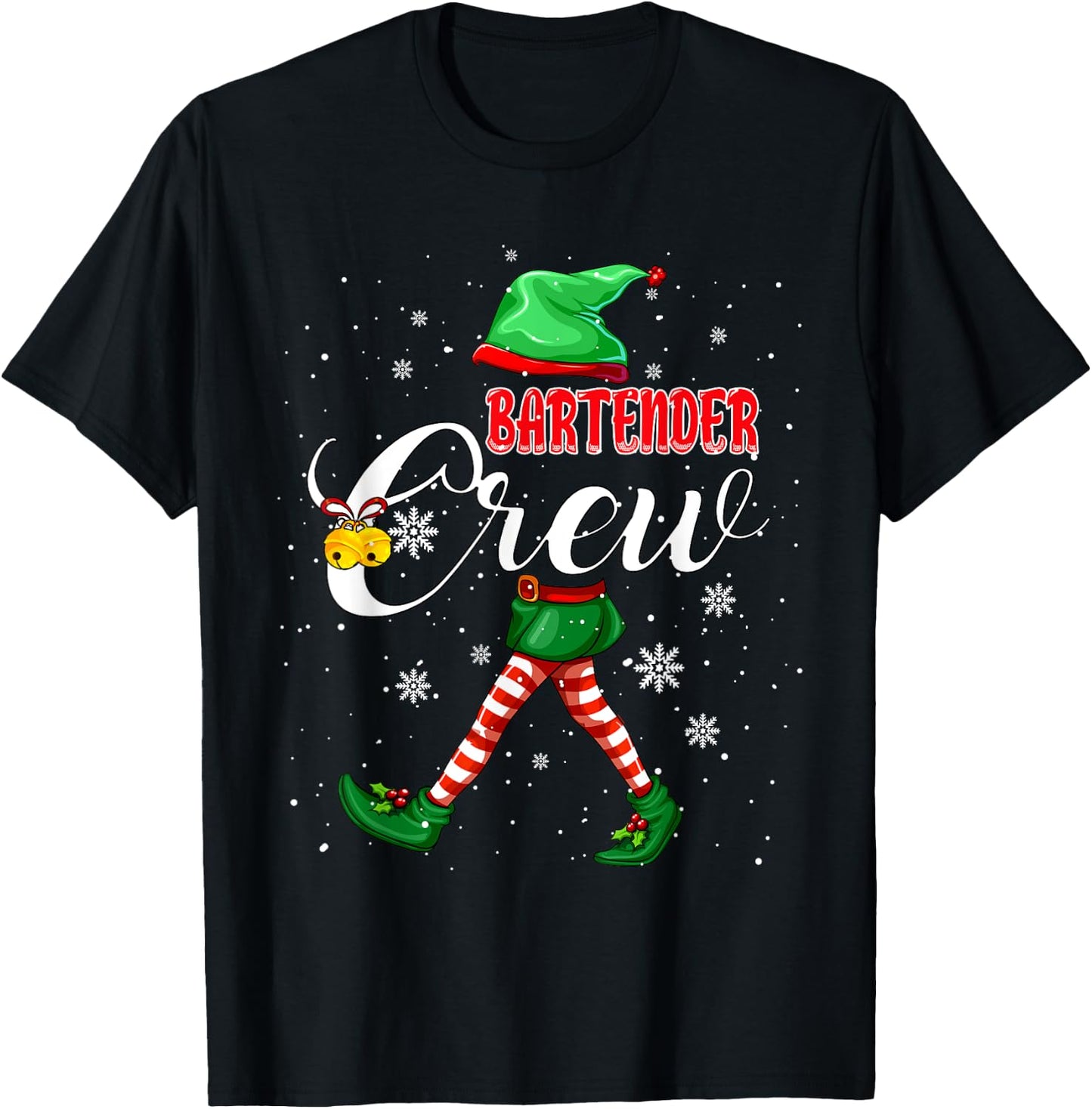 Bartender Crew Christmas Elf Costume Matching Job Team T-Shirt - T-Shirt | Black