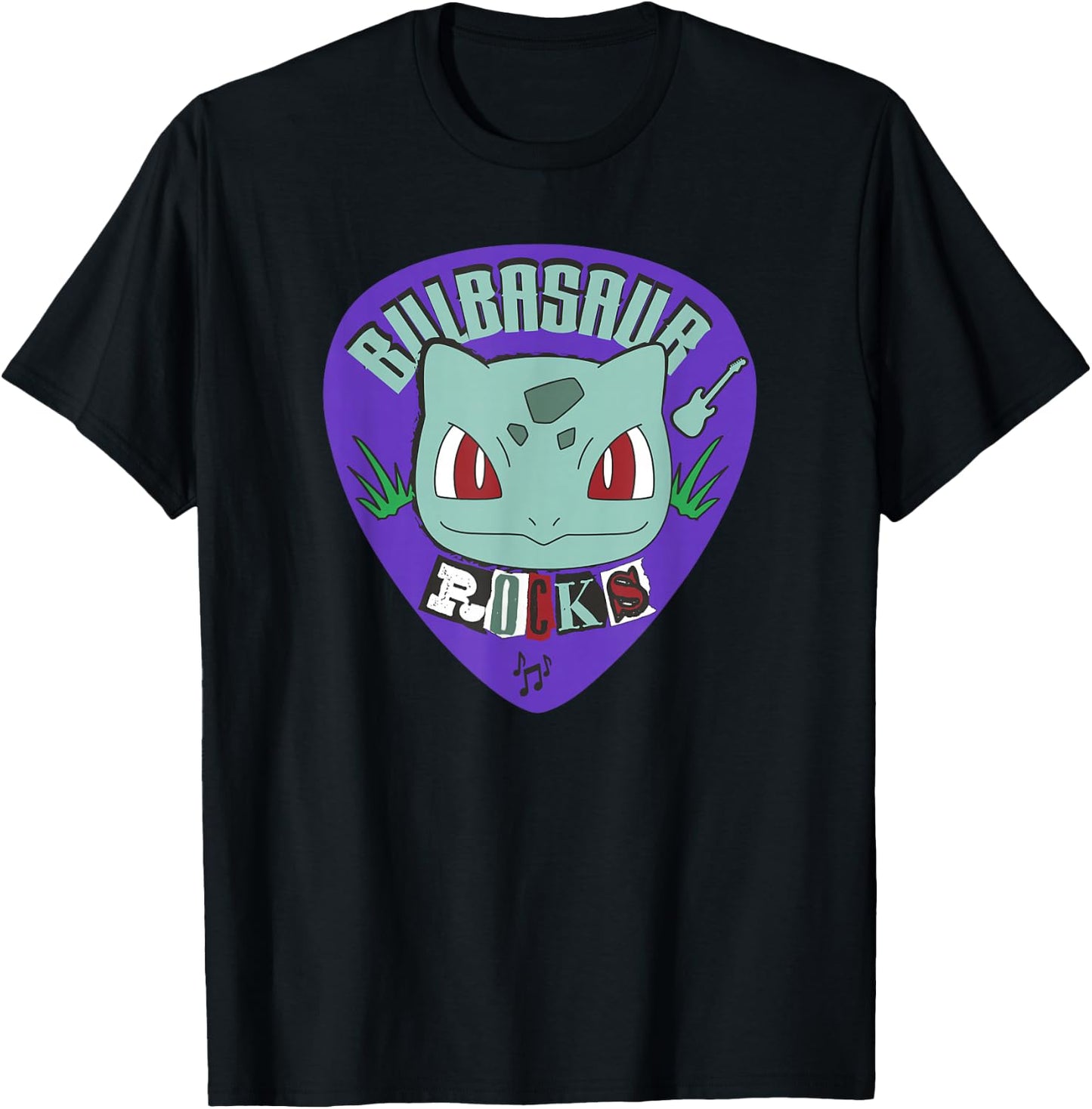 Pokémon Bulbasaur Rocks Punk Guitar Pick T-Shirt - T-Shirt | Black
