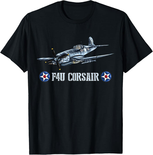 World War 2 Military Fighter Aircraft WWII F4U Corsair T-Shirt - T-Shirt | Black