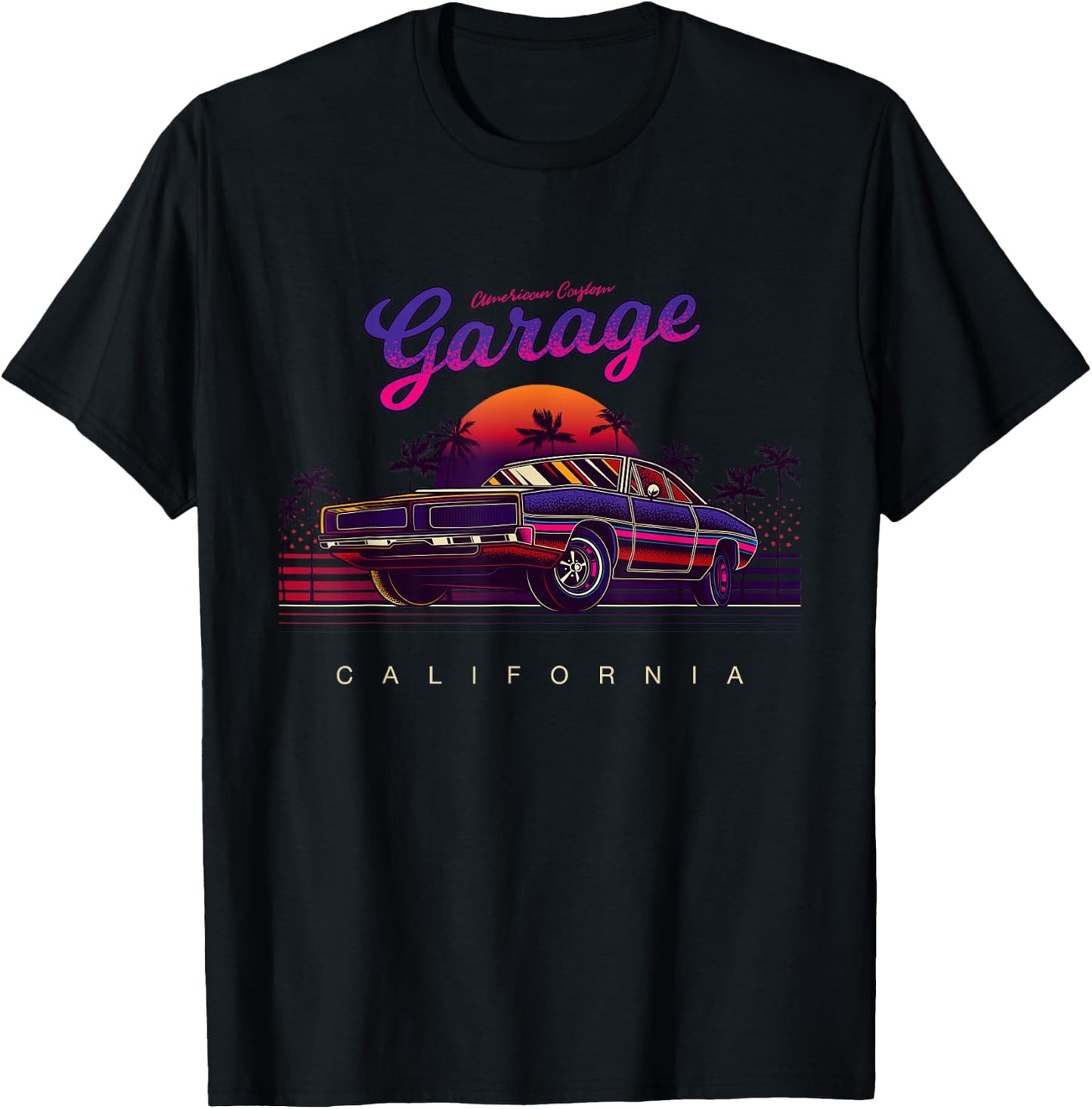 Vintage American Custom Garage, California Cars Graphic T-Shirt - T-Shirt | Black