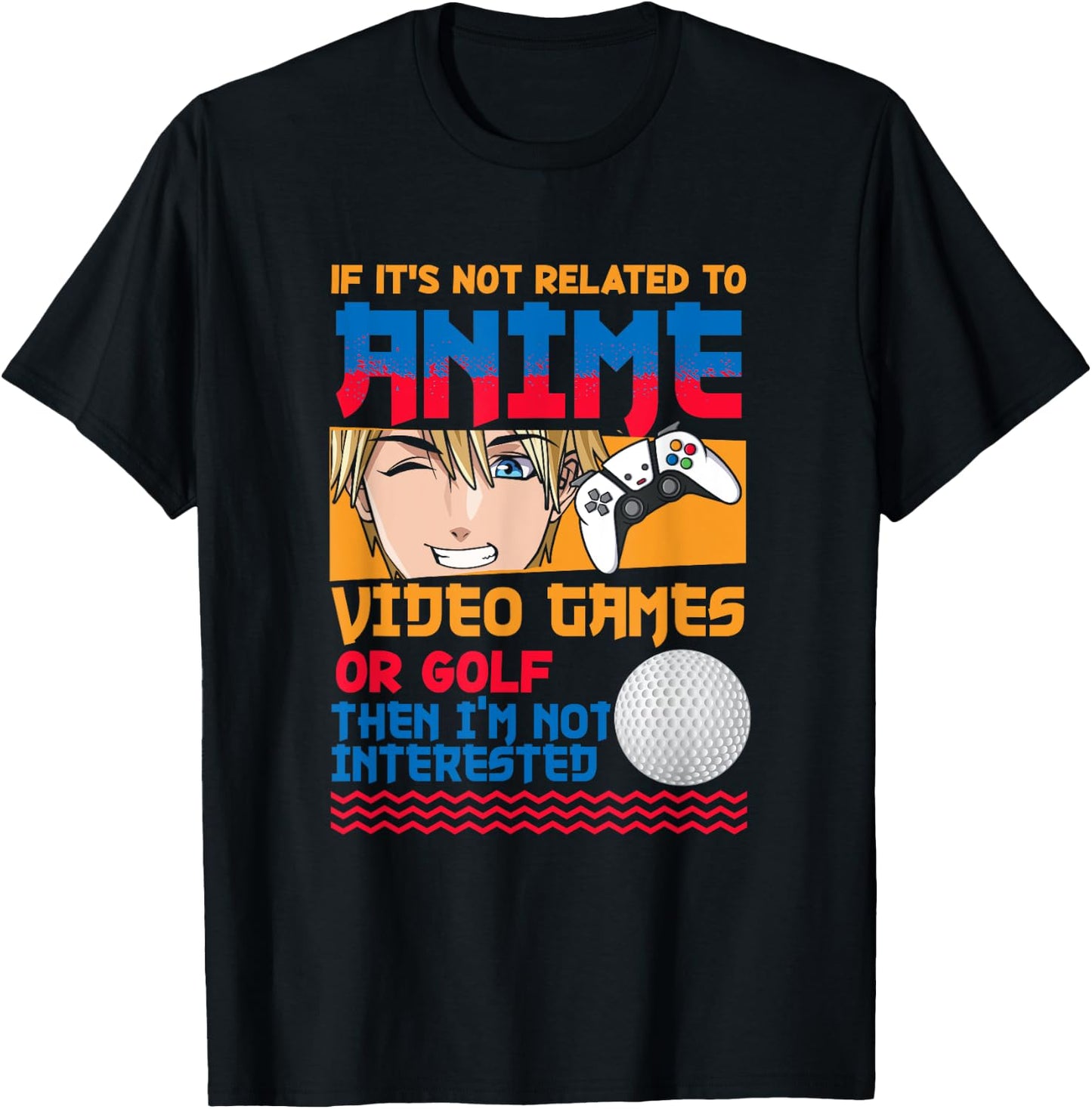 Anime Video Games Golf Japanese Japan Anime Gamer Otaku T-Shirt - T-Shirt | Black