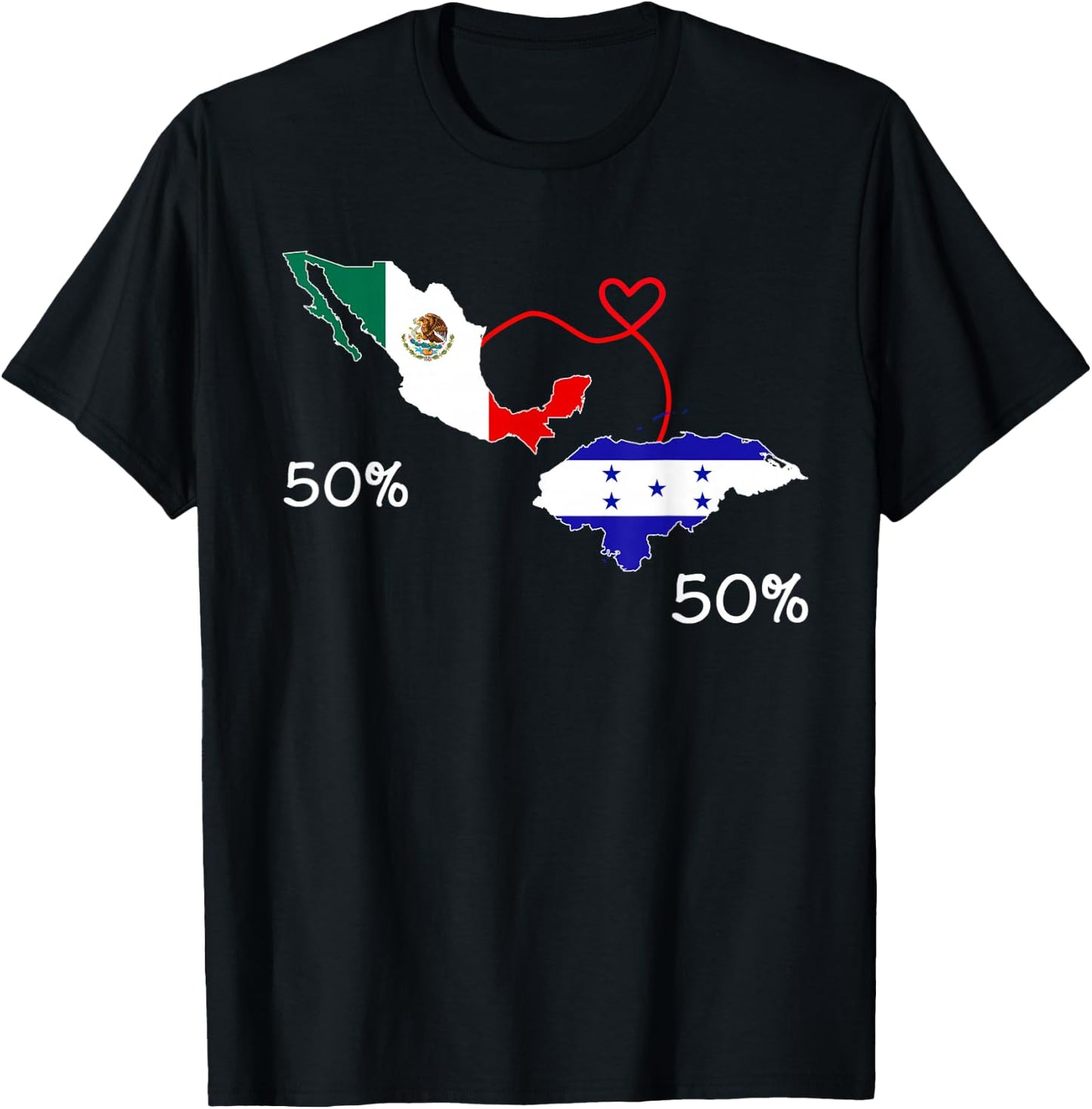 Half Mexican Half Honduran Flag Map Mexico Catracho T-Shirt - T-Shirt | Black