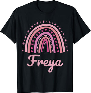 Freya Name Personalized Funny Women Pink Rainbow Freya T-Shirt - T-Shirt | Black