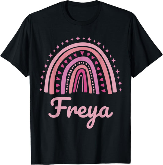 Freya Name Personalized Funny Women Pink Rainbow Freya T-Shirt - T-Shirt | Black