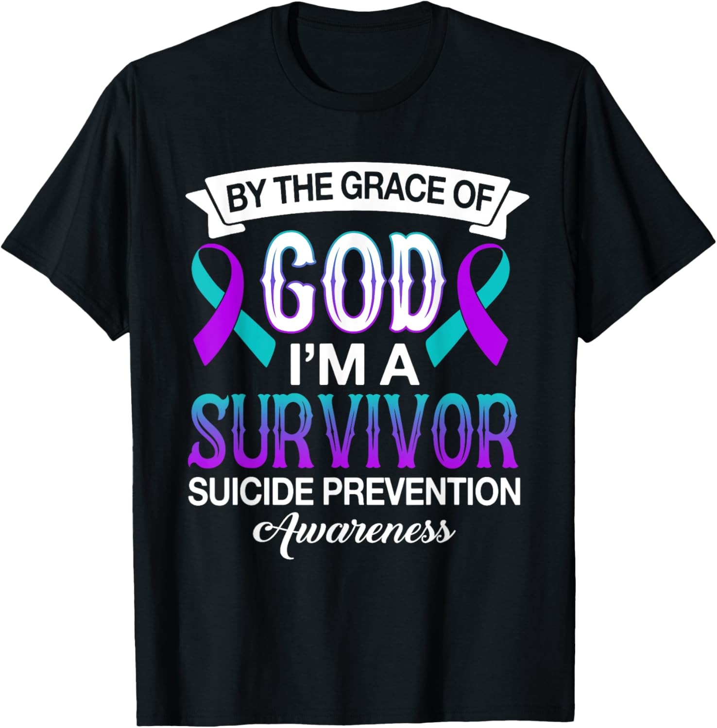 I’m A Survivor Suicide Prevention Teal & Purple Ribbon Gifts T-Shirt - T-Shirt | Black