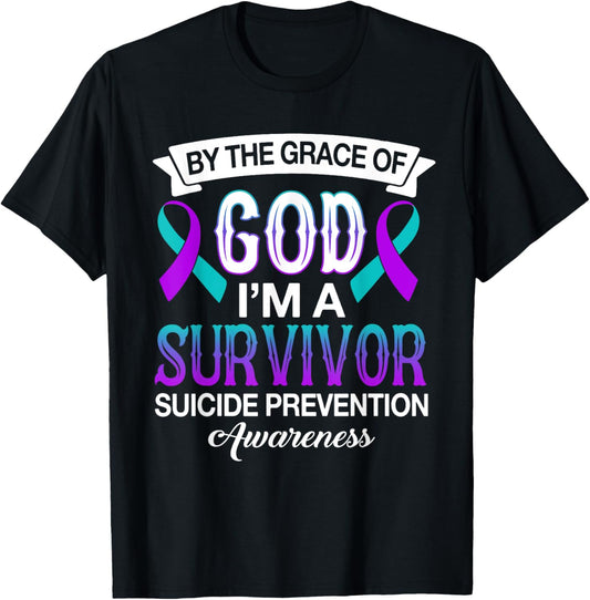 I’m A Survivor Suicide Prevention Teal & Purple Ribbon Gifts T-Shirt - T-Shirt | Black