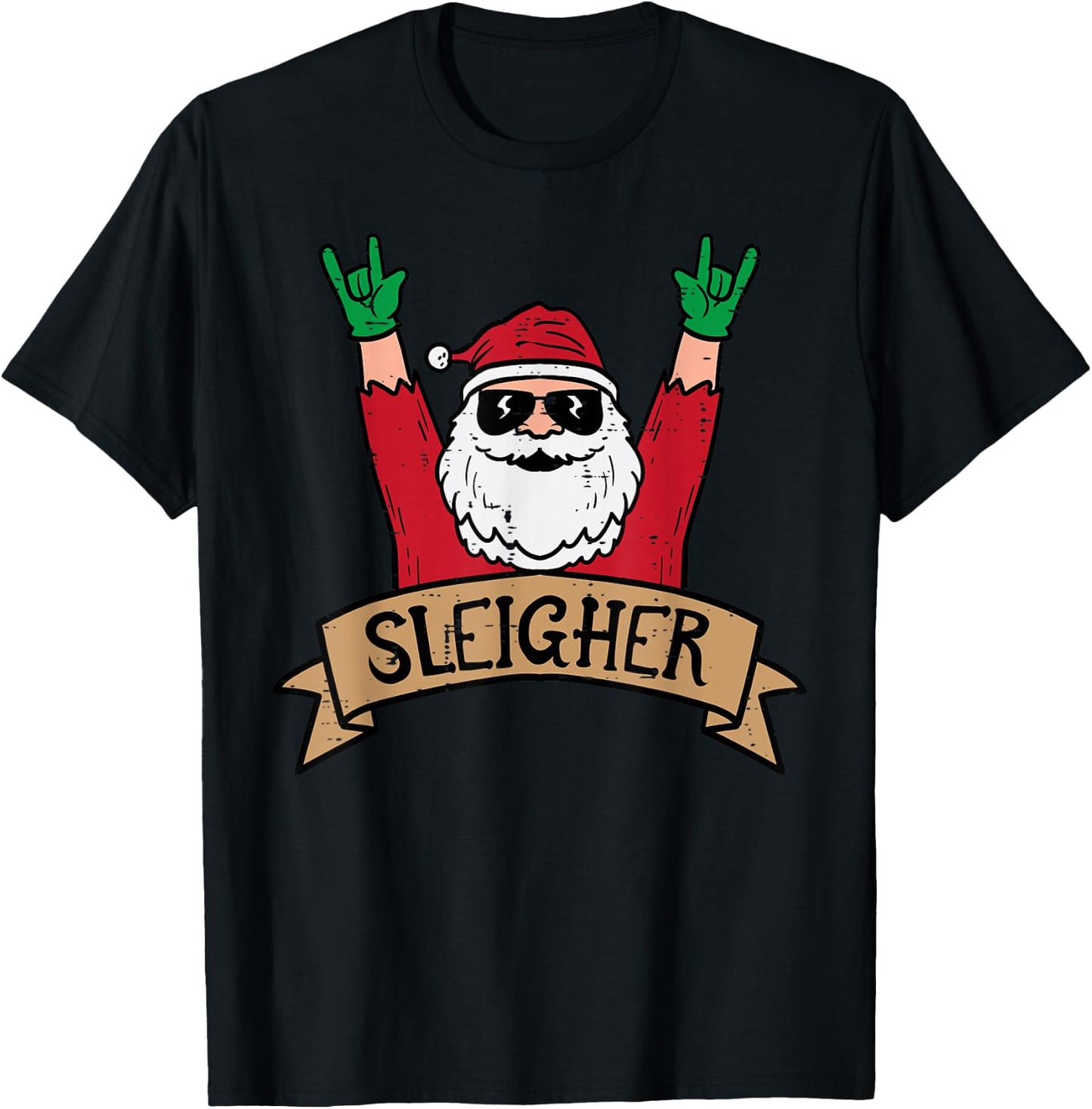 Christmas Sleigher Santa Rock Xmas Rocker Men Women Kids Boy T-Shirt - T-Shirt | Black