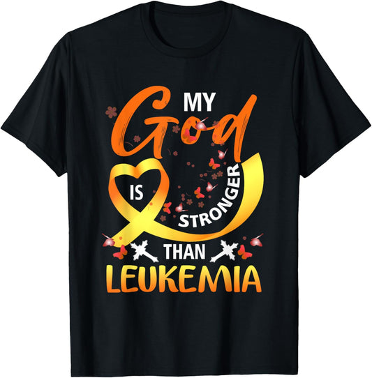 My God Is Stronger Than Leukemia Awareness Christian Support T-Shirt - T-Shirt | Black