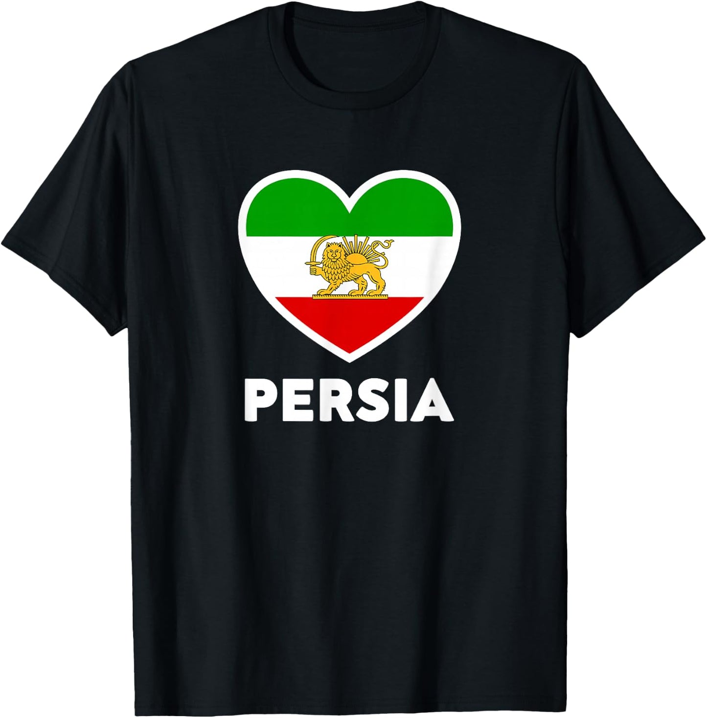 Persia Flag Old Iran Flag Lion Sun Heart T-Shirt - T-Shirt | Black