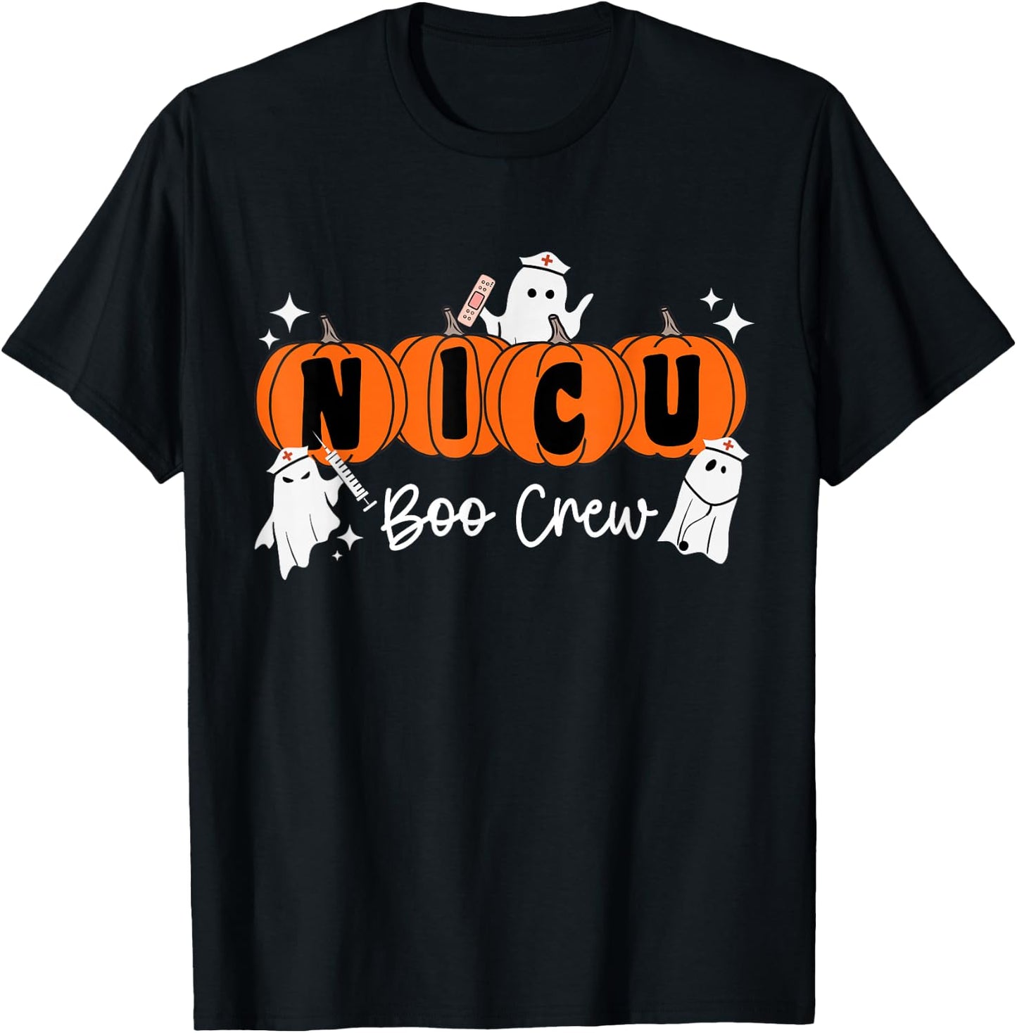 Nicu Boo Crew Ghost Pumpkin Costume NICU Nurse Halloween T-Shirt - T-Shirt | Black
