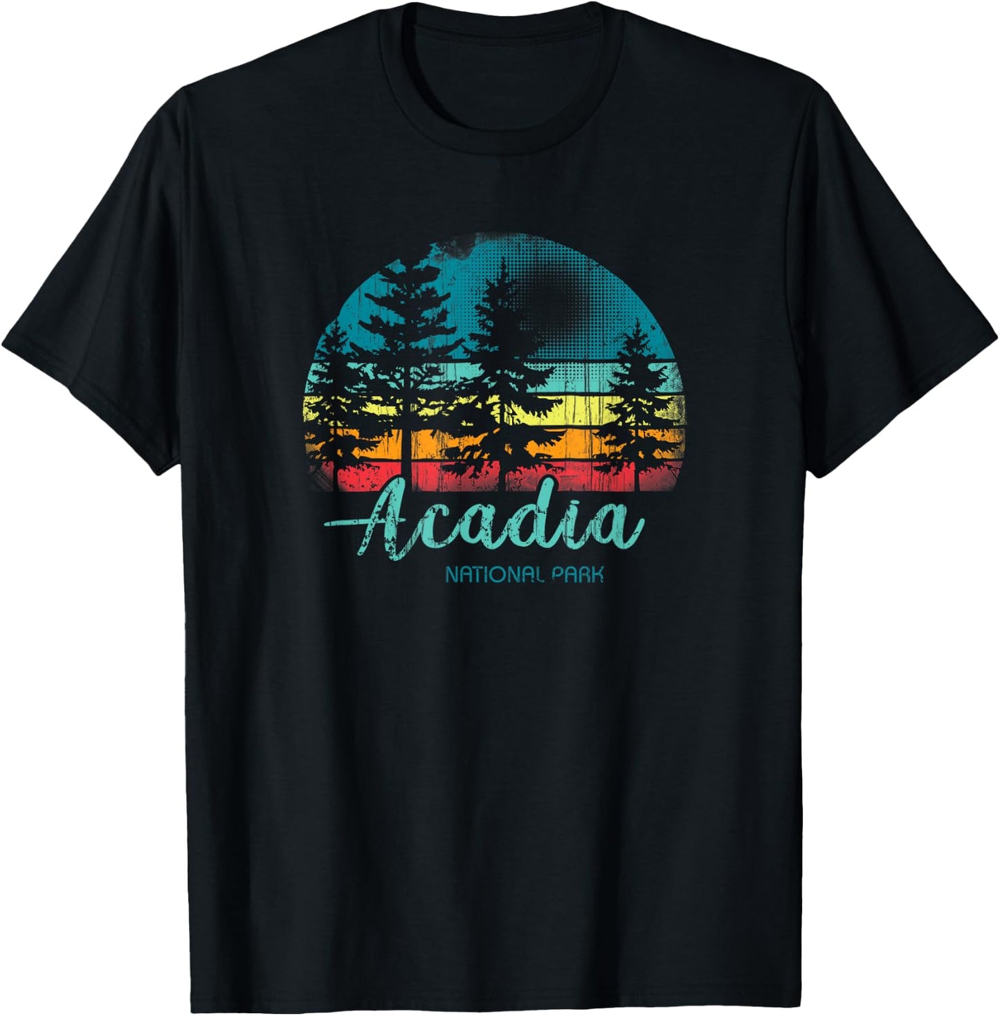 Acadia National Park Pines Vintage T-Shirt - T-Shirt | Black