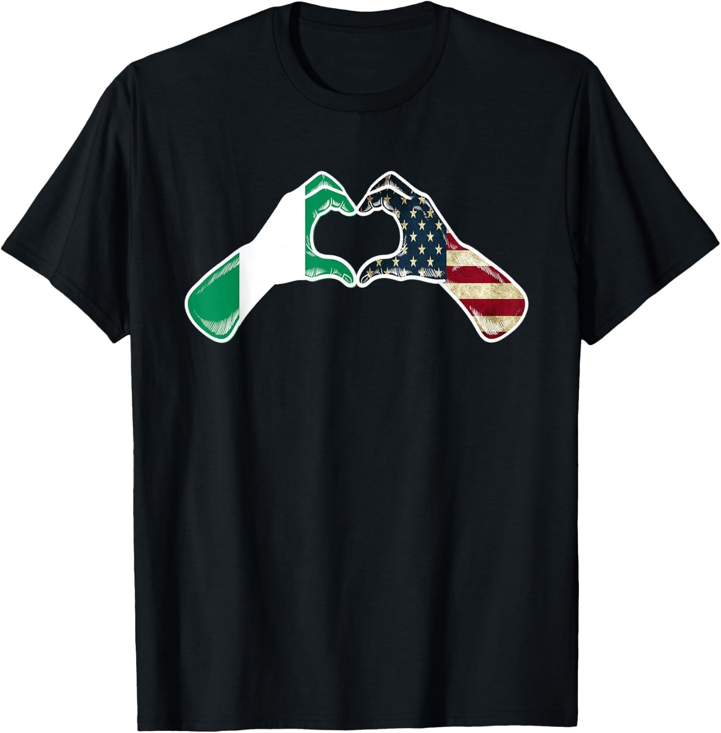 Nigeria American USA Flag - USA Nigerian Heart T-Shirt - T-Shirt | Black