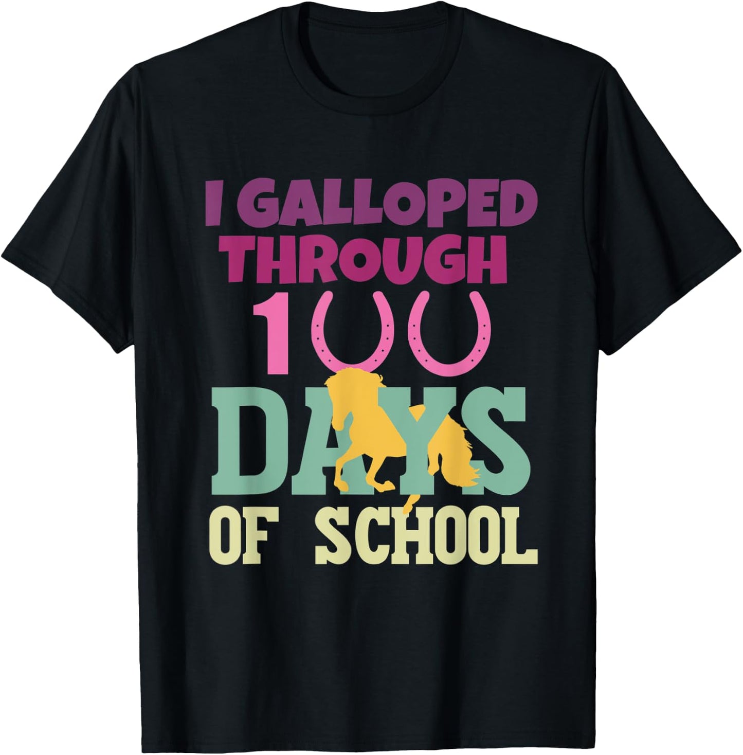 Horse 100 Days Of School Teachers Students 100th Day School T-Shirt - T-Shirt | Black