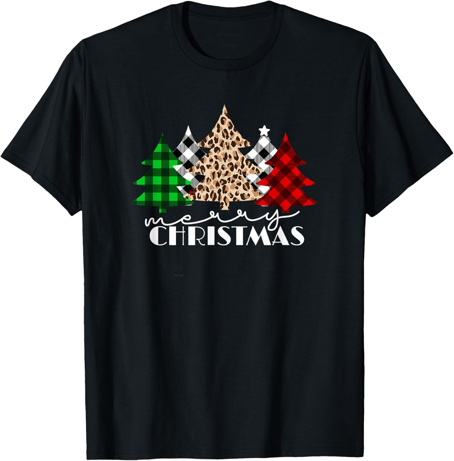 Funny Plaid Christmas Trees Women Men Girl Merry Christmas T-Shirt - T-Shirt | Black