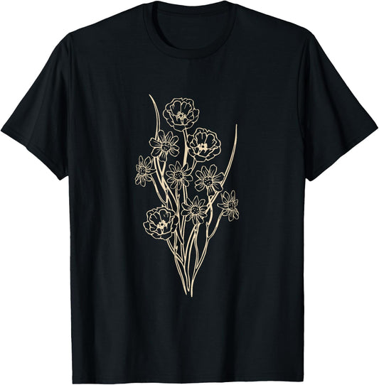 Cottagecore Gardening Clothing and Men Naturalist Graphic Botanical Plant Boho Flower Wildflower T-Shirt - T-Shirt | Black