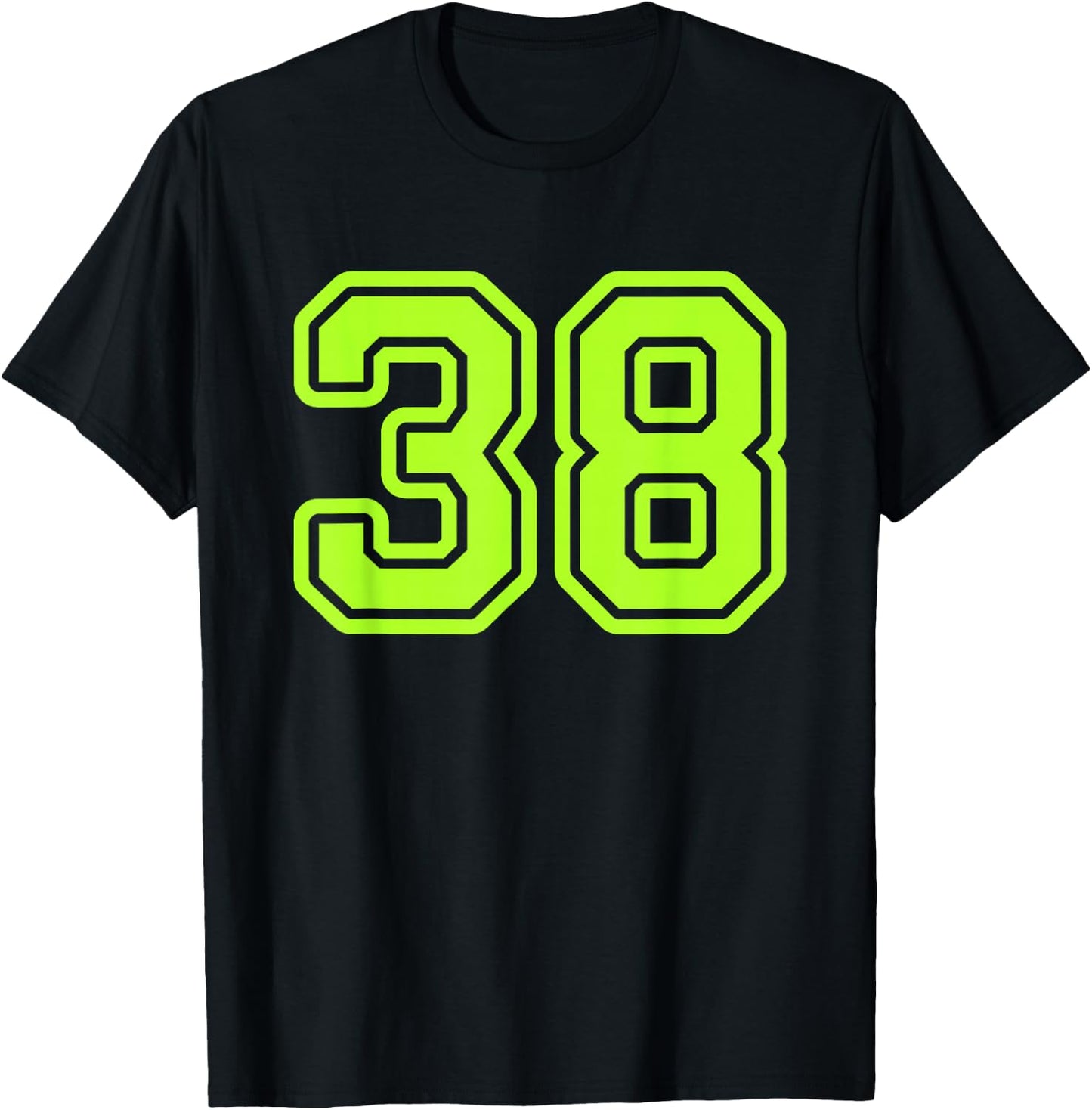 Green Yellow Sports Team Number 38 T-Shirt - T-Shirt | Black