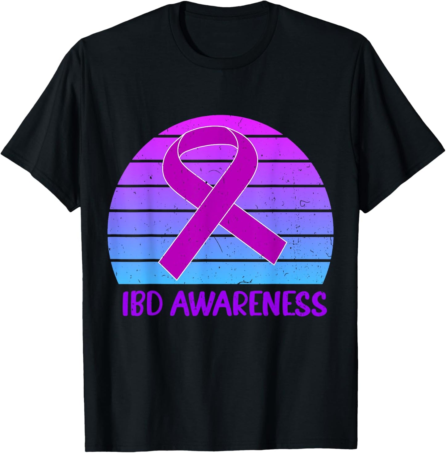IBD Awareness Crohn's And Colitis Purple Vintage Ribbon T-Shirt - T-Shirt | Black