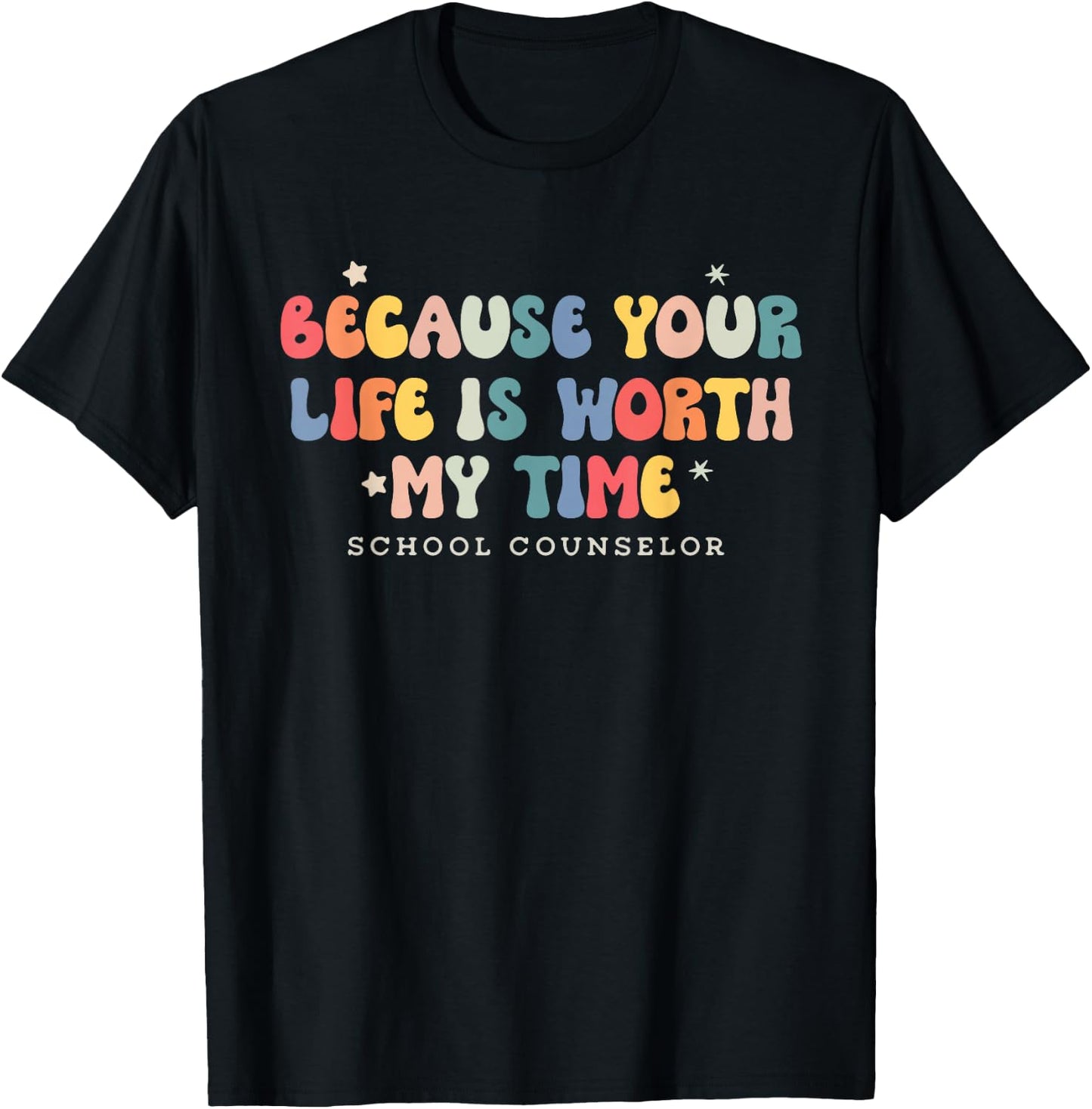 School Counselor Groovy Retro Shirt Funny Cute Women Girls T-Shirt - T-Shirt | Black
