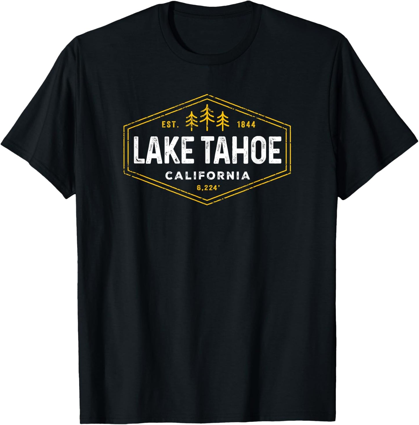 Vintage Lake Tahoe Hexagon Badge California Retro Souvenir T-Shirt - T-Shirt | Black