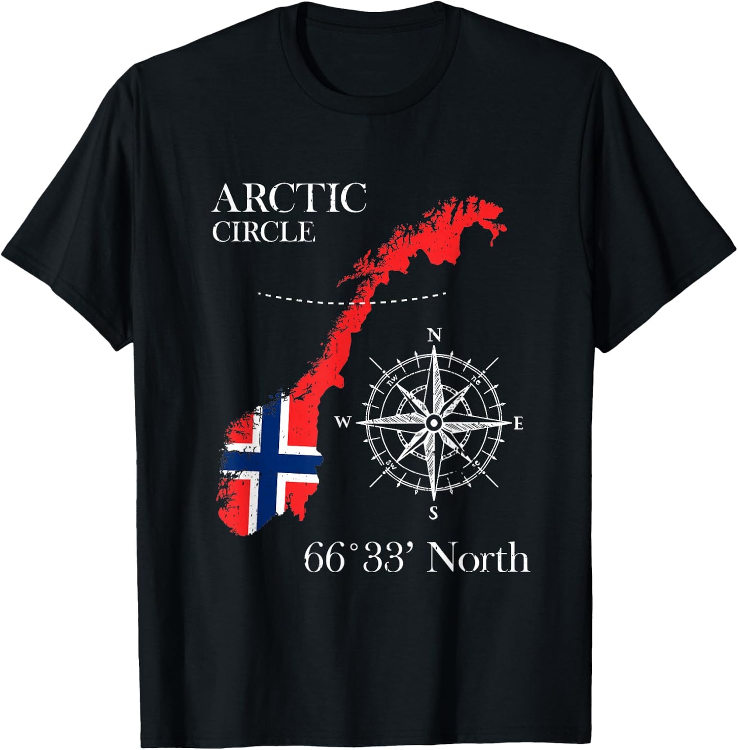 Norway Scandinavia Hiking Camper Fishing Norge - Arctic Circle Polar North Norwegian Flag - -Adults - Black - Small - Short Sleeve - Classic Fit - Cotton, Polyester T-Shirt - T-Shirt | Black