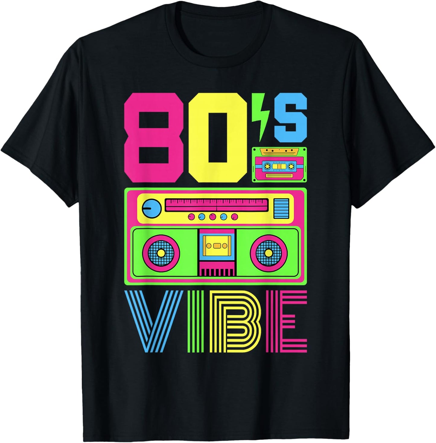 80s Vibe 1980s Fashion Theme Party Outfit Eighties Costume T-Shirt - T-Shirt | Black