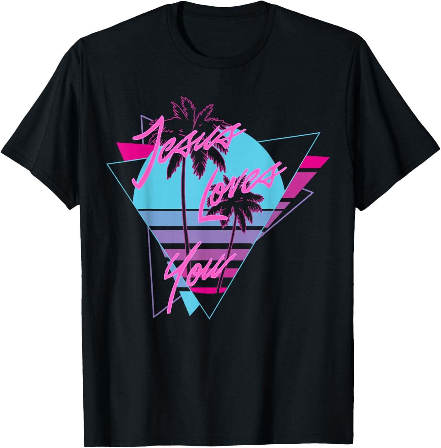 Jesus Loves You 80's Vaporwave Aesthetic Christian T-Shirt - T-Shirt | Black