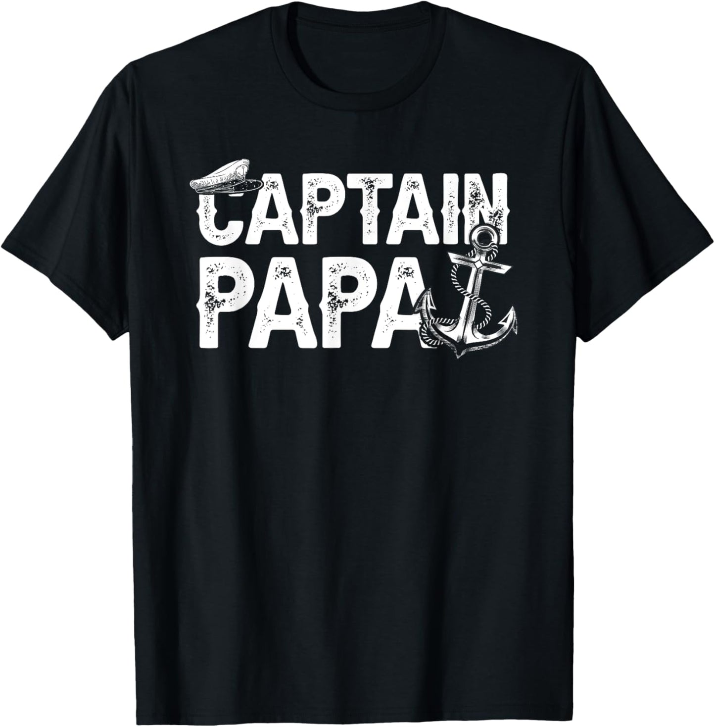 Captain Papa Pontoon Lake Sailor Fishing Boating Fathers Day T-Shirt - T-Shirt | Black