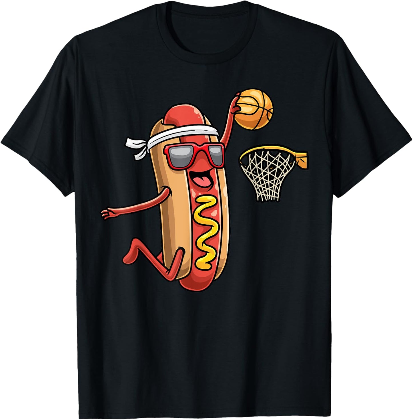 Hotdog In Bread Roll Playing Basketball Sports Player Kids T-Shirt - T-Shirt | Black