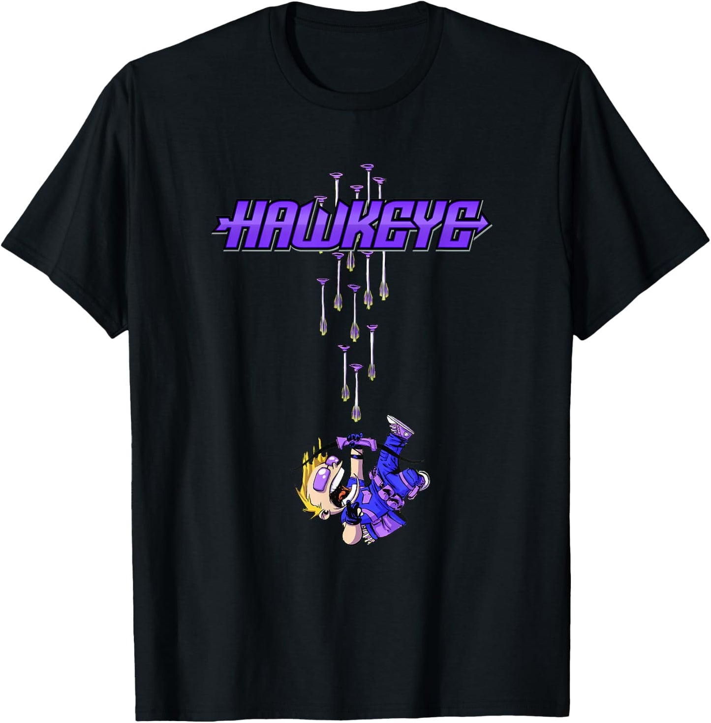 Marvel Comics Retro Classic Hawkeye Chibi Arrow Barrage T-Shirt - T-Shirt | Black