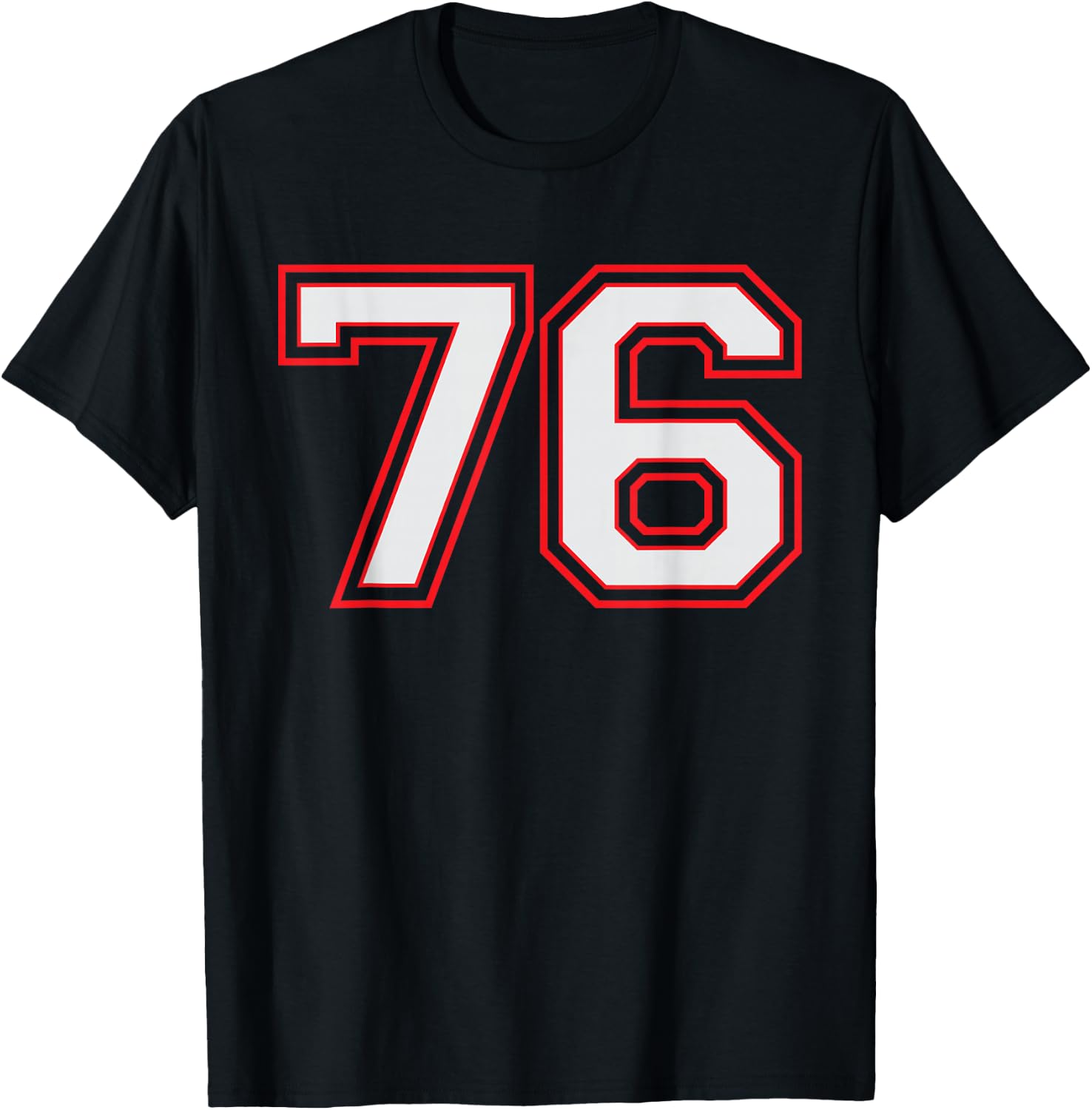 Red Number 76 Sports Player Jersey Fun Game Winner #76 Lucky T-Shirt - T-Shirt | Black