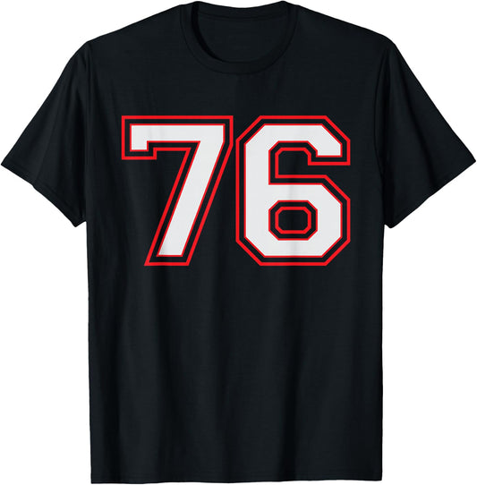 Red Number 76 Sports Player Jersey Fun Game Winner #76 Lucky T-Shirt - T-Shirt | Black