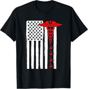 Nursing Shirts Us Flag Nurse Life Medicine Student T-Shirt - T-Shirt | Black