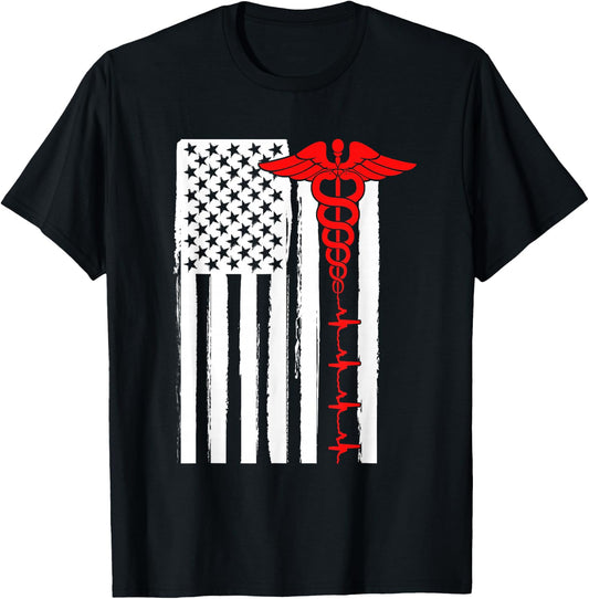 Nursing Shirts Us Flag Nurse Life Medicine Student T-Shirt - T-Shirt | Black
