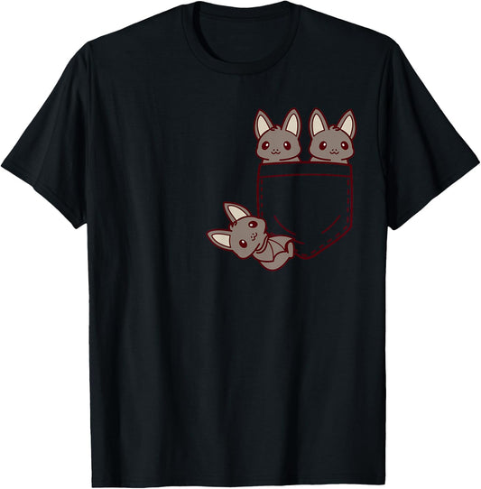 for Bat Lovers Cute Kawaii Baby Bat in Pocket T-Shirt - T-Shirt | Black